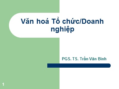 Bài giảng Văn hoá Tổ chức/Doanh nghiệp - PGS. TS. Trần Văn Bình