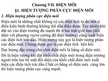 Bài giảng Vật lý đại cương A1 - Chương VII: Điện môi