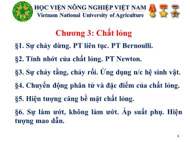 Bài giảng Vật lý đại cương - Chương 3: Chất lỏng - Lê Văn Dũng