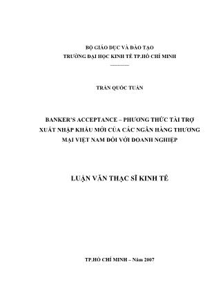 Banker’s acceptance – một phương thức tài trợ Xuất Nhập Khẩu mới của các Ngân hàng thương mại Việt nam đối với doanh nghiệp