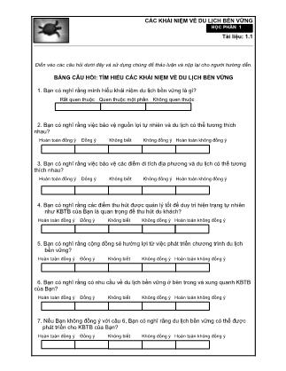 Các khái niệm về du lịch bền vững