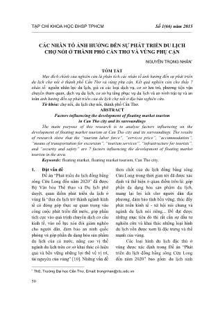 Các nhân tố ảnh hưởng đến sự phát triển du lịch chợ nổi ở thành phố Cần Thơ và vùng phụ cận