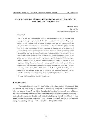 Cách mạng tháng Tám 1945 - kết quả của ba cuộc tổng diễn tập: 1930 – 1931; 1936 – 1939; 1939 - 1945