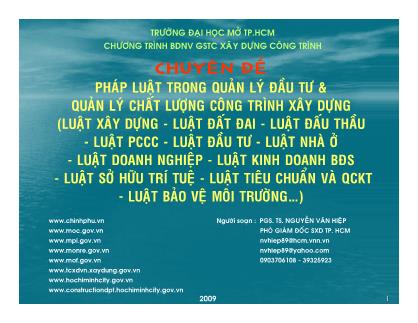 Chuyên đề Pháp luật trong quản lý đầu tư & quản lý chất lượng công trình xây dựng -  PGS. TS. Nguyễn Văn Hiệp