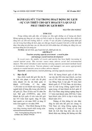 Đánh giá sức tải trong hoạt động du lịch - Sự cần thiết cho quy hoạch và quản lí phát triển du lịch biển