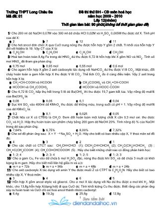 Đề thi thử ĐH-CĐ môn Hoá học - Trường THPT Long Châu Sa - Năm học: 2009 - 2010