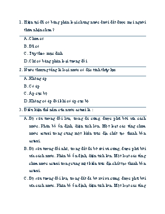 Đề thi trắc nghiệm địa chất công trình (Có lời giải)