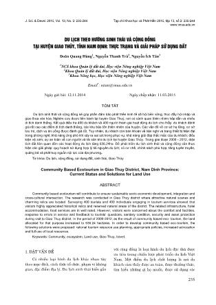 Du lịch theo hướng sinh thái và cộng đồng tại huyện Giao Thủy, tỉnh Nam Định: thực trạng và giải pháp sử dụng đất