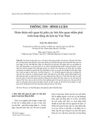 Hoàn thiện mối quan hệ giữa các bên liên quan nhằm phát triển hoạt động du lịch tại Việt Nam