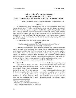 Iá trị văn hóa truyền thống của dân tộc Thái ở Tây Bắc phục vụ cho mục đích phát triển du lịch cộng đồng