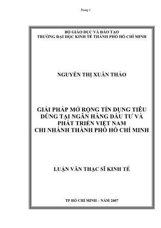 Luận văn Giải pháp mở rộng tín dụng tiêu dùng tại Chi nhánh Ngân hàng Đầu tư và Phát triển thành phố Hồ Chí Minh