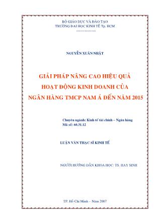 Luận văn Giải pháp nâng cao hiệu quả hoạt động kinh doanh của Ngân hàng thương mại cổ phần Nam Á đến năm 2015