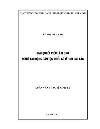 Luận văn Giải quyết việc làm cho người lao động dân tộc thiểu số ở tỉnh Đắc Lắc