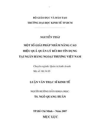 Luận văn Một số giải pháp nhằm nâng cao hiệu quả quản lý rủi ro tín dụng tại ngân hàng ngoại thương Việt Nam