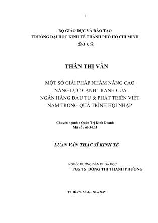 Luận văn Một số giải pháp nhằm nâng cao năng lực cạnh tranh của Ngân hàng Đầu tư Phát triển Việt Nam trong quá trình hội nhập