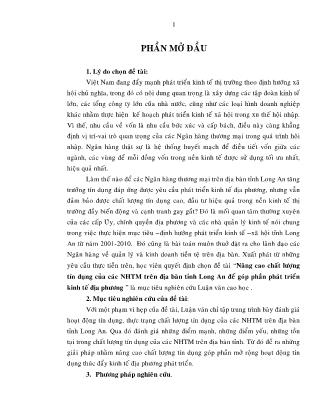 Luận văn Nâng cao chất lượng tín dụng của các NHTM trên địa bàn tỉnh Long An để góp phần phát triển kinh tế địa phương