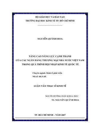 Luận văn Nâng cao năng lực cạnh tranh của các Ngân hàng thương mại nhà nước Việt Nam trong quá trình hội nhập kinh tế quốc tế