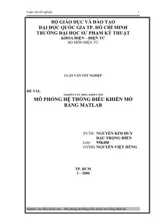 Luận văn Nghiên cứu điều khiển mờ – Mô phỏng hệ thống điều khiển mờ bằng MatLab