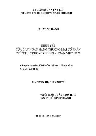 Luận văn Niêm yết của các ngân hàng thương mại cổ phần trên thị trường chứng khoán Việt Nam