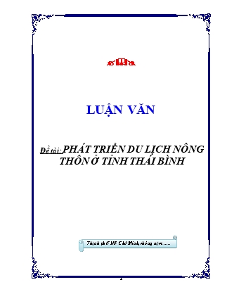 Luận văn Phát triển du lịch nông thôn ở tỉnh Thái Bình