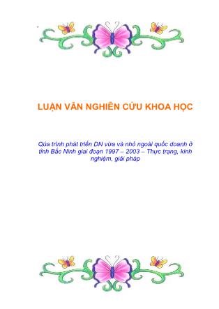 Luận văn Quá trình phát triển DN vừa và nhỏ ngoài quốc doanh ở tỉnh Bắc Ninh giai đoạn 1997-2003 - Thực trạng, kinh nghiệm, giải pháp