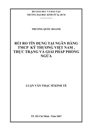 Luận văn Rủi ro tín dụng tại Ngân hàng TMCP Kỹ thương Việt Nam-Thực trạng và giải pháp phòng ngừa