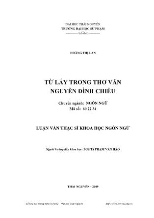 Luận văn Từ láy trong thơ văn Nguyễn Đình Chiểu - PGS.TS Phạm Văn Hảo