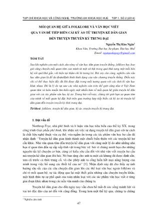 Mối quan hệ giữa folklore và văn học viết qua vấn đề tiếp biến cái kỳ ảo từ truyện kể dân gian ðến truyện truyền kỳ trung ðại