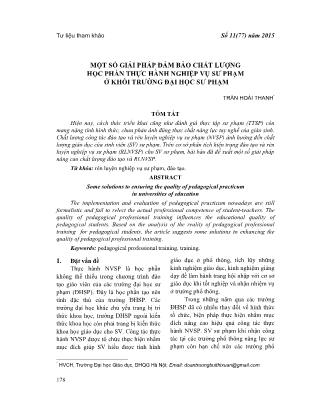 Một số giải pháp đảm bảo chất lượng học phần thực hành nghiệp vụ sư phạm ở khối trường đại học sư phạm