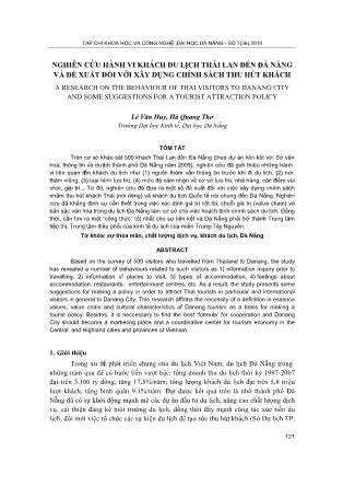 Nghiên cứu hành vi khách du lịchThái Lan đến Đà Nẵng và đề xuất đối với xây dựng chính sách thu hút khách