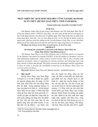 Phát triển du lịch sinh thái bền vững tại Khu Ramsar Xuân Thủy (huyện Giao Thủy, tỉnh Nam Định)