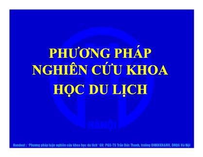 Phương pháp nghiên cứu khoa học du lịch - PGS-TS Trần Đức Thanh