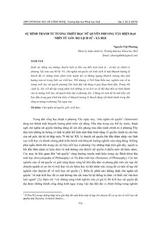 Sự hình thành tư tưởng triết học nữ quyền phương Tây hiện đại nhìn từ góc độ lịch sử - xã hội