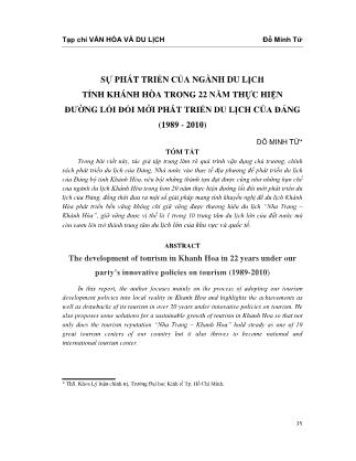 Sự phát triển của ngành du lịch tỉnh Khánh Hòa trong 22 năm thực hiện đường lối đổi mới phát triển du lịch của đảng (1989 - 2010)
