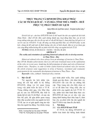 Thực trạng và định hướng khai thác các di tích lịch sử-văn hóa tỉnh Thừa Thiên-Huế phục vụ phát triển du lịch