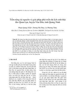 Tiềm năng tài nguyên và giải pháp phát triển du lịch sinh thái đảo Quan Lạn, huyện Vân Đồn, tỉnh Quảng Ninh