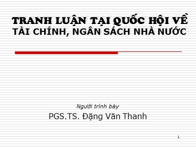 Tranh luận tại Quốc hội về tài chính, ngân sách nhà nước - PGS.TS. Đặng Văn Thanh