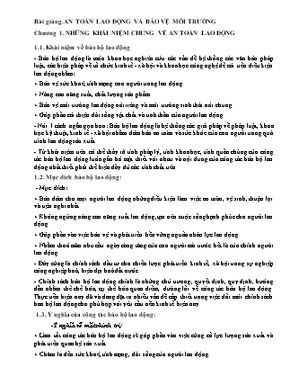 Bài giảng An toàn lao động và bảo vệ môi trường