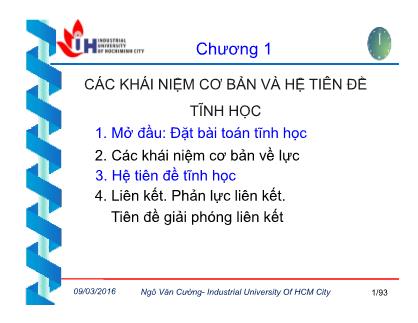 Bài giảng Cơ lý thuyết - Chương 1: Các khái niệm cơ bản và hệ tiên đề tĩnh học - ThS. Ngô Văn Cường