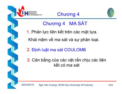 Bài giảng Cơ lý thuyết - Chương 4: Ma sát - ThS. Ngô Văn Cường