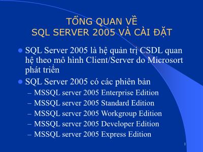 Bài giảng Cơ sở dữ liệu - Bài 1: Tổng quan về SQL Server 2005 và cài đặt