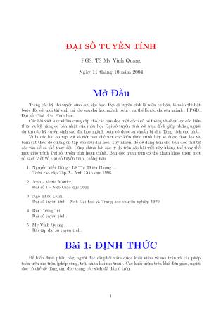 Bài giảng Đại số tuyến tính - PGS. TS Mỵ Vinh Quang