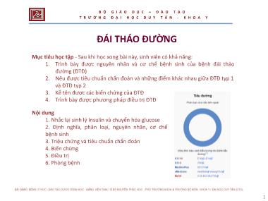 Bài giảng Đái tháo đường  - ThS. Nguyễn Phúc Học (Bản mới)