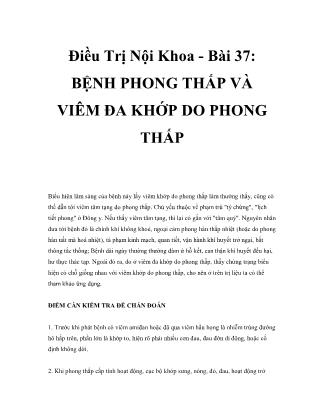 Bài giảng Điều trị nội khoa - Bài 37: Bệnh phong thấp và viêm đa khớp do phong thấp