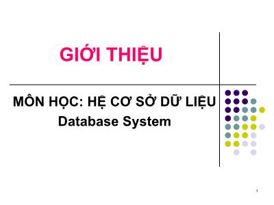 Bài giảng Hệ cơ sở dữ liệu Database System