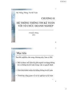 Bài giảng Hệ thống thông tin kế toán - Chương 2: Hệ thống thông tin kế toán với tổ chức doanh nghiệp - Vũ Quốc Thông