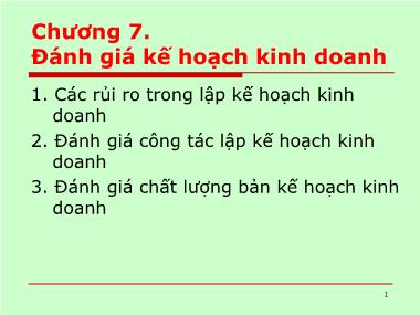 Bài giảng Kế hoạch kinh doanh (Business plan) - Chương 7:  Đánh giá Kế hoạch kinh doanh