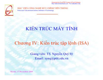 Bài giảng Kiến trúc máy tính - Chương IV: Kiến trúc tập lệnh (ISA) - TS. Nguyễn Quý Sỹ