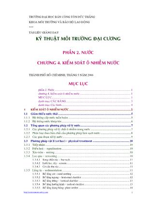 Bài giảng Kỹ thuật môi trường đại cương - Phần 2: Nước - Chương 4: Kiểm soát ô nhiễm nước