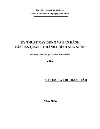 Bài giảng Kỹ thuật xây dựng và ban hành văn bản quản lý hành chính nhà nước - ThS. Tạ Thị Thanh Tâm